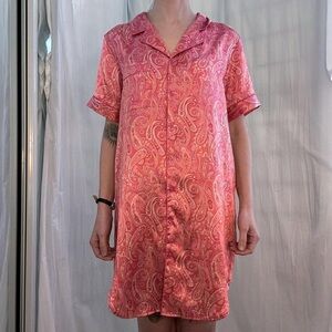 Paisley Pink Satin Button Down Nightshirt Vintage 90s/Y2K